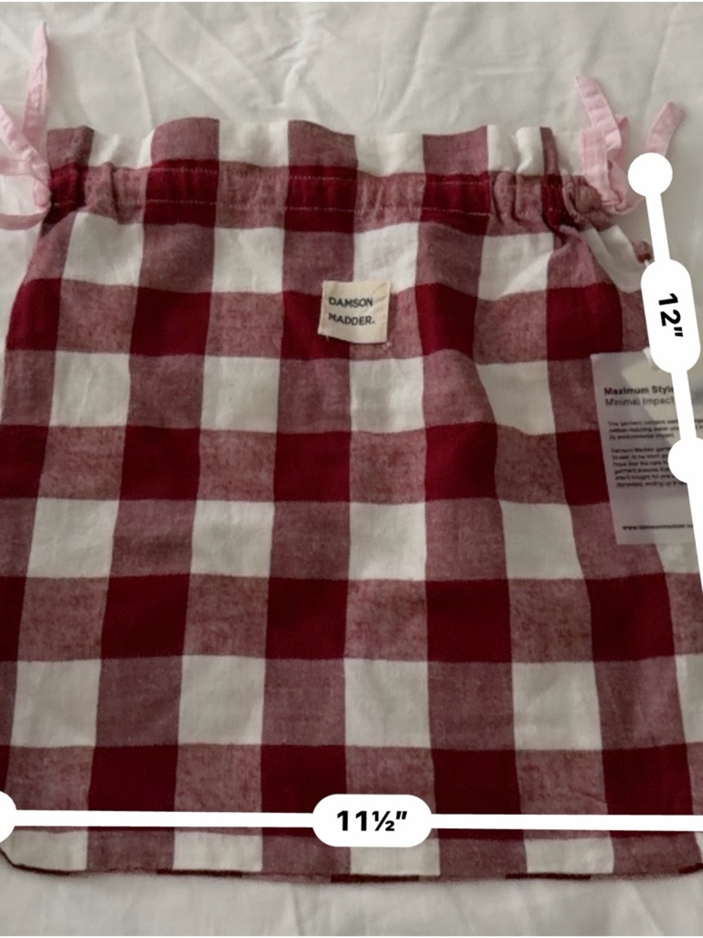Damson Madder Gingham Cotton Pajama Storage Bag Pink Drawstring NWT - Picture 2 of 2
